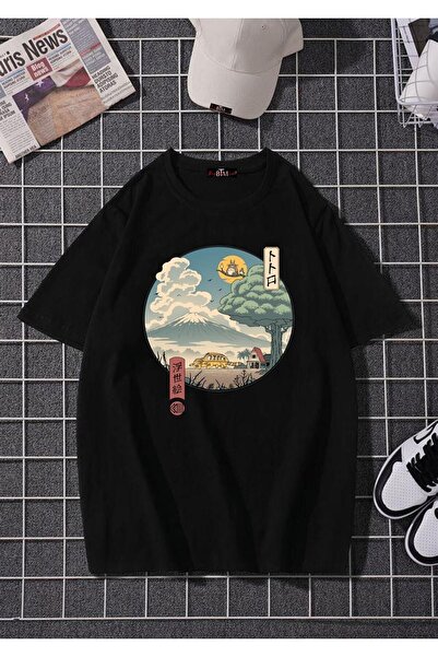 donamod تي شيرت أسود كبير الحجم مطبوع عليه الرسوم المتحركة Buğraterzimoda Tot...