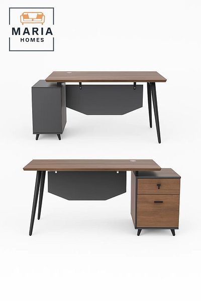 MARIA HOMES Modern Executive Office Desk with Storage Drawers – Dual-Tone Wood & Grey Finish