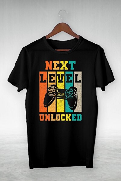 donamod Tricou unisex negru cu mânecă scurtă cu imprimeu Next Level Unlocked Gsc-311