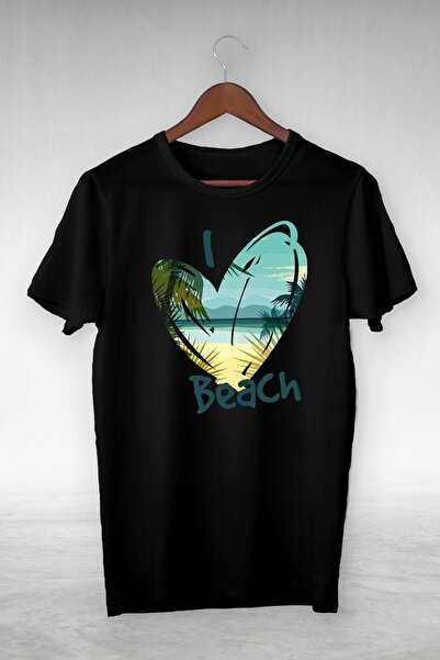 donamod Μαύρο - Εικονογράφηση Καρδιάς στην Παραλία - Μπλουζάκι Vip Design Gsc...