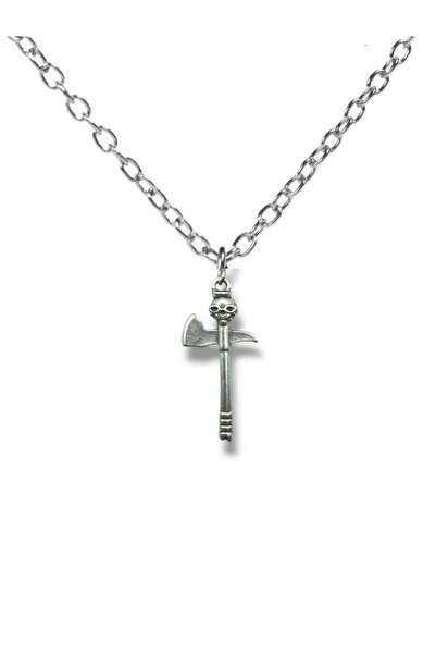 Herşey Nota Skull Figured Axe Necklace – Zamak Plated Unisex Gothic Accessory with 60 cm Chain