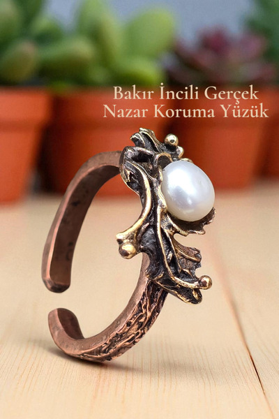 NBS Beautiful Naturel Stones خاتم بتصميم لؤلؤ حقيقي من النحاس قابل للتعديل بج...