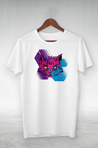 donamod Alb - Pisică pictată cu violet și albastru X Ilustrație Desen - Desig...