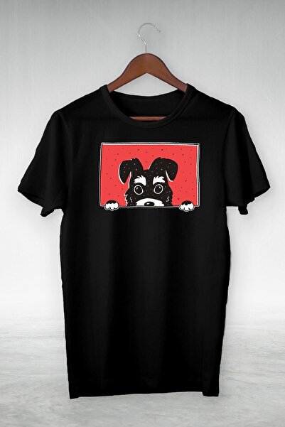 donamod أسود - كلب تيرير ينظر من النافذة الحمراء - تي شيرت تصميم VIP Gsc-285