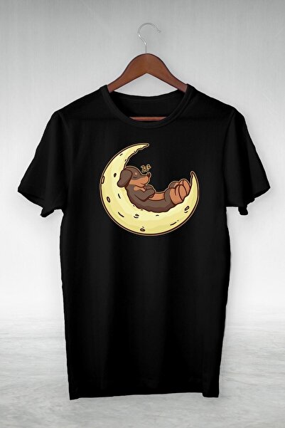 donamod Tricou negru - Tıny Dog Sleeping On The Moon imprimat - Tricou VIP G