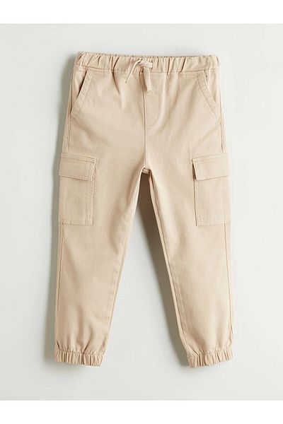 LC Waikiki Pantaloni de jogging cargo pentru băieți LCW Kids bej cu talie elastică