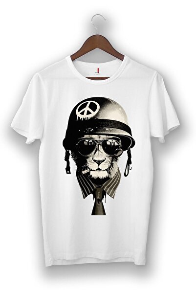 donamod Tricou unisex alb cu ilustrație de motociclist cu cască I-44