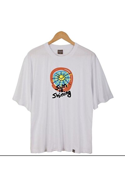 donamod Tricou pentru bărbați, alb, Sun Is Shining, cu guler rotund oversze