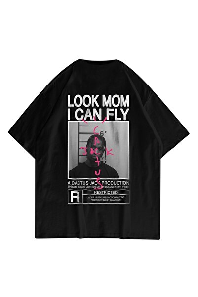 donamod Unisex Look Mom I Can Fly Black Tshirt