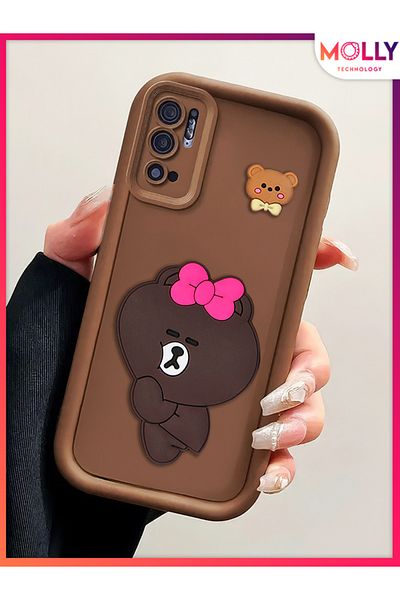 Molly حافظة من السيليكون على شكل دب أليس منقوشة ثلاثية الأبعاد بحواف بنية اللون لهاتف Xiaomi REDMI Note 10 5G