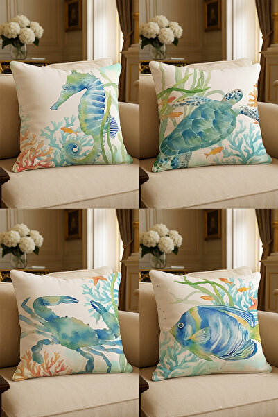 LadiesHome غطاء وسادة مزخرف مطبوع رقميًا بتصميم خاص مقاس 43 × 43 سم مكون من 4...