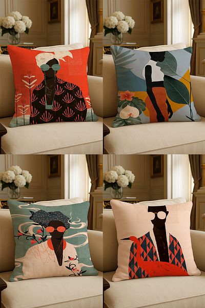LadiesHome Special Design Digital Printed Decorative Throw Pillow Case 43X43 cm Double Sided Set of 4