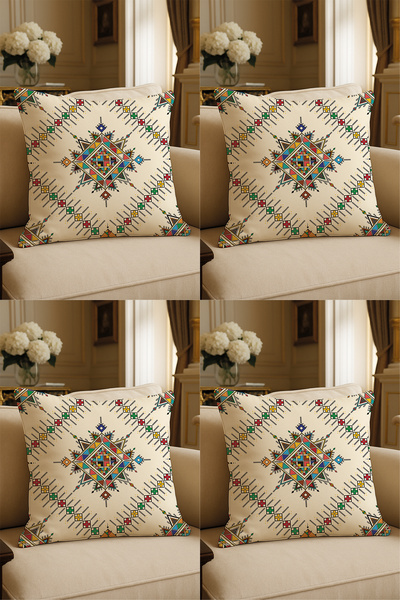 LadiesHome غطاء وسادة مزخرف مطبوع رقميًا بتصميم خاص مقاس 43 × 43 سم مكون من 4...