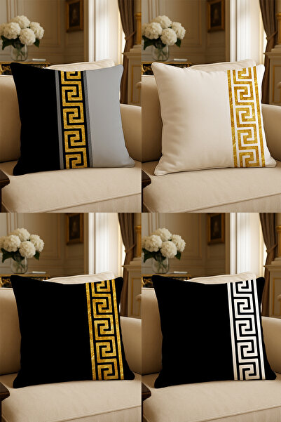 LadiesHome غطاء وسادة مزخرف مطبوع رقميًا بتصميم خاص مقاس 43 × 43 سم مكون من 4...