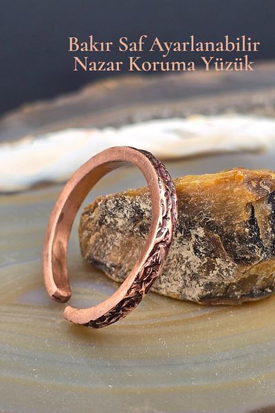 NBS Beautiful Naturel Stones خاتم نحاسي منقوش بالخشب الحقيقي قابل للتعديل، مصنوع يدويًا بشكل رائع، جودة متعددة