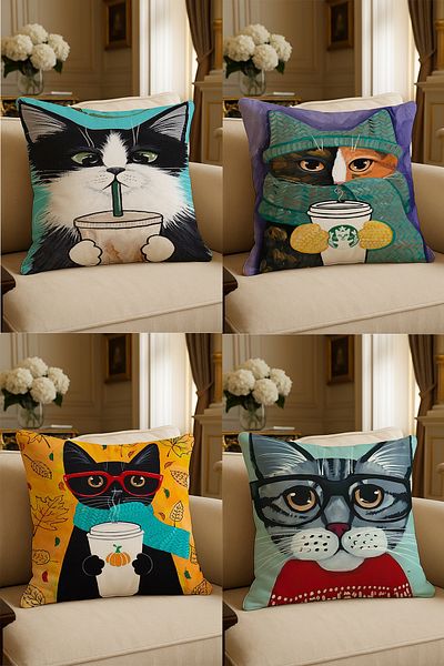 LadiesHome Special Design Digital Printed Decorative Throw Pillow Case 43X43 cm Double Sided Set of 4