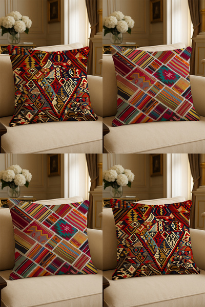 LadiesHome Özel Tasarım Dijital Baskılı Dekoratif Kırlent Kılıfı 43x43 cm Çift Taraflı 4’lü Set