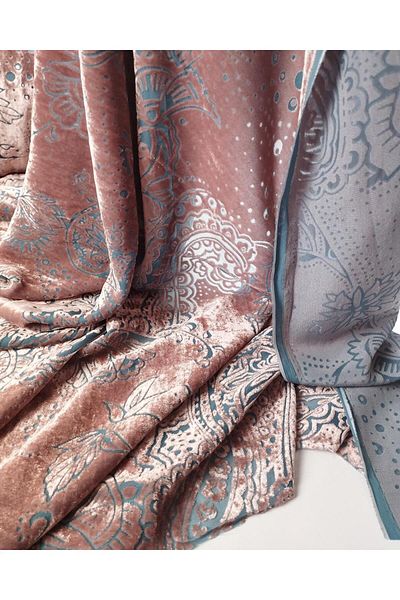 Kumaş Parça Ashy Pink Petrol Blue Burning Velvet Tulle Width: 135