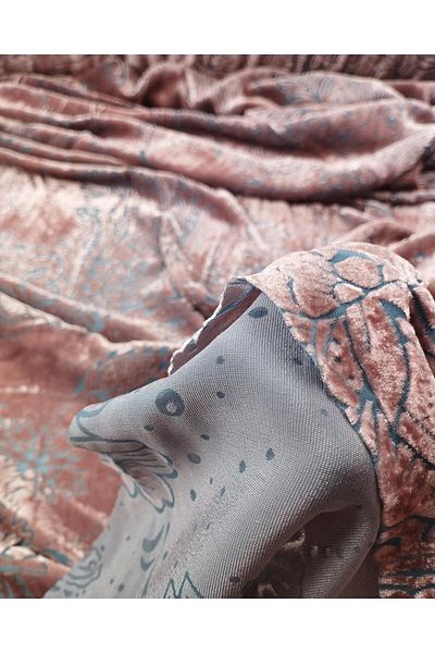 Kumaş Parça Ashy Pink Petrol Blue Burning Velvet Tulle Width: 135