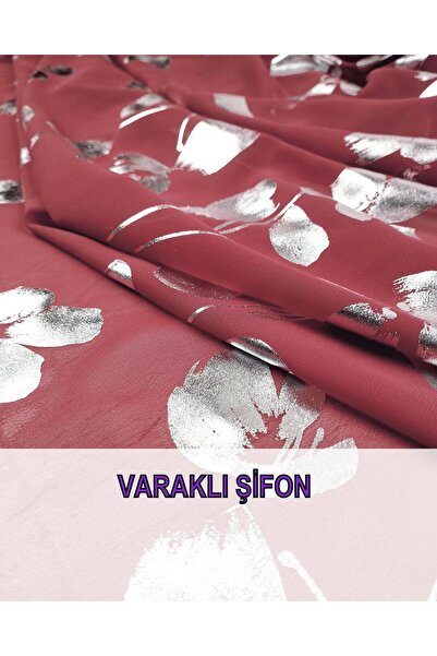 Kumaş Parça شيفون مزين بالورود اللامعة فوق اللون الأحمر الداكن العرض: 140