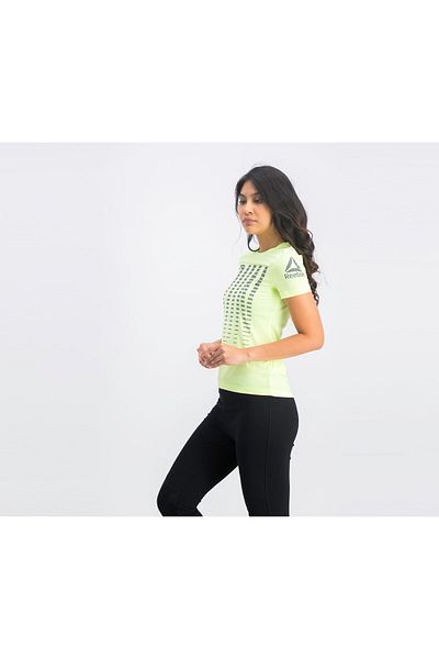 Reebok Women Short Sleeve Graphic Tee, Lime Green and Black