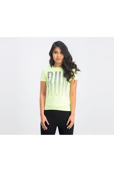 Reebok Women Short Sleeve Graphic Tee, Lime Green and Black