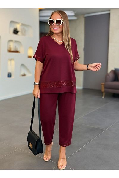 leyla sanat sanata yeni bir bakış açısı Leyla Art a New Perspective on Art Women's Short Sleeve V-Neck Sequins Sequined Viscose Two Thread Blouse
