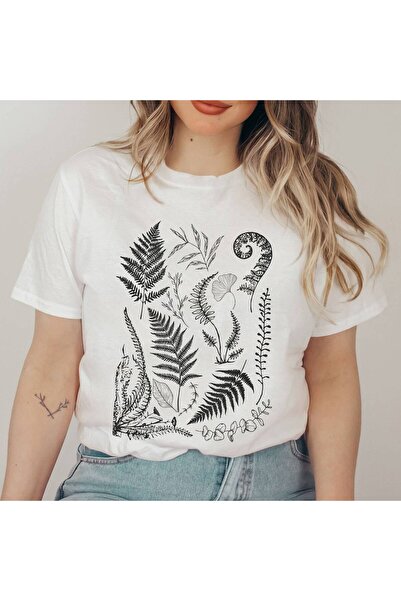 l'eivor Tricou din bumbac pentru femei cu design personalizat de frunze impri...