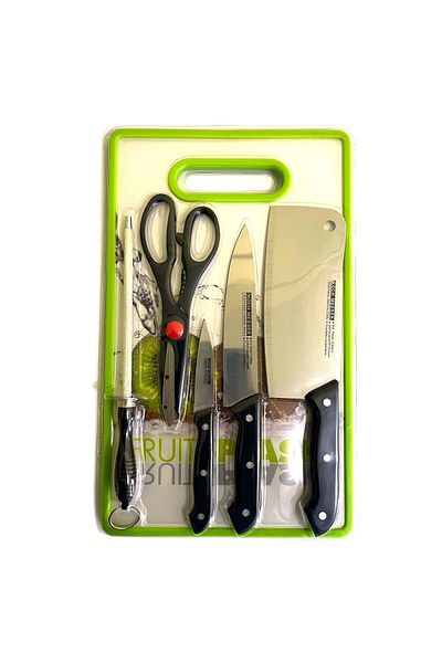 Generic Stainless steel knife set, kitchen scissors and cutting board,