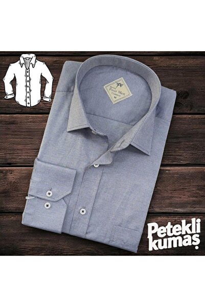 EREN STYLE Κλασικό λινό 100% βαμβακερό μακρυμάνικο πουκάμισο γκρι με μονή τσέ...