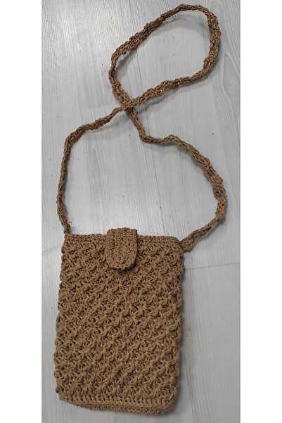 woodhub El örgüsü bej kağıt ipten şık telefon çantası