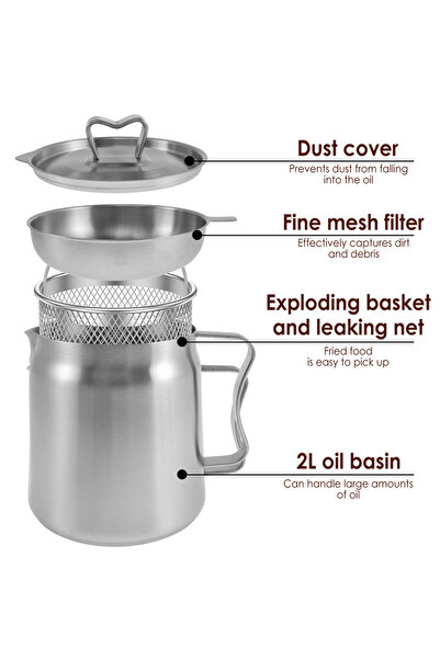 Choice1 سلة قلي بفلتر زيت سعة 2 لتر و2/1.5 لتر، وعاء تخزين زيت، وعاء مصفاة زي...