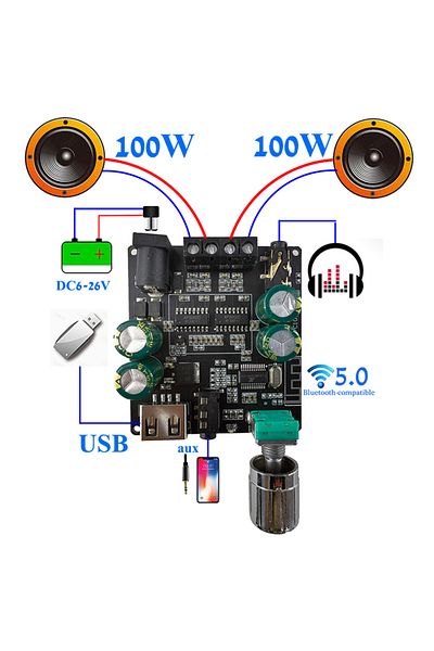 Choice 2*100W Bluetooth 5.0 Digital Power Amplifier Board AUX Speaker 2.0 CH Stereo Home Music Wireless...