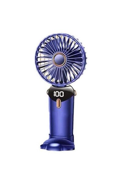 OEM Ultra Portable Fan, 3 in 1, Handheld, Desk, Neck, 5 Speed Levels, Foldable, with LCD Screen, Blue, 3