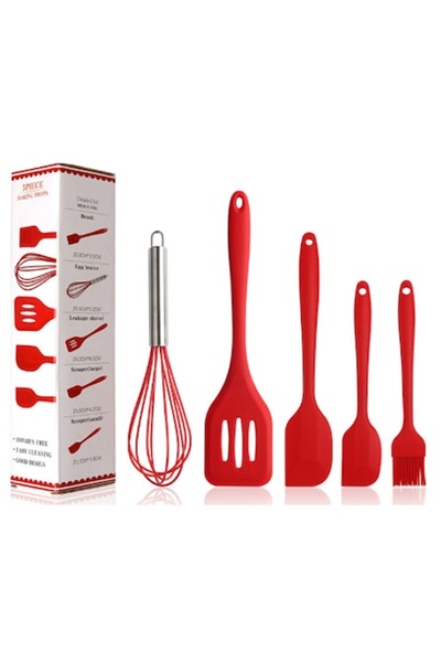 FreeBiz Set 5 ustensile de bucătărie, FreeBiz®, Silicon, Antiaderent, Reziste...