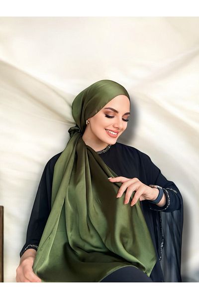 cs camellia scarf Idol Satin Janjan Shawl - Khaki