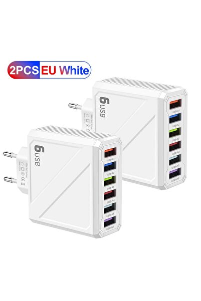 Choice شاحن جداري سريع الشحن بستة منافذ USB، أبيض اللون، بقوة 3.1 أمبير، قطعتان، متوافق مع أجهزة iPhone...