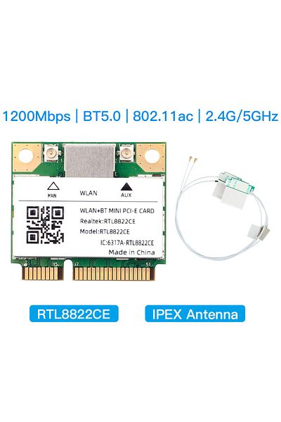 Choice 8822CE with antenna Dual Band Mini Pcie RTL8822CE 1200Mbps WiFi Card Bluetooth 5.0 Wireless Adapter