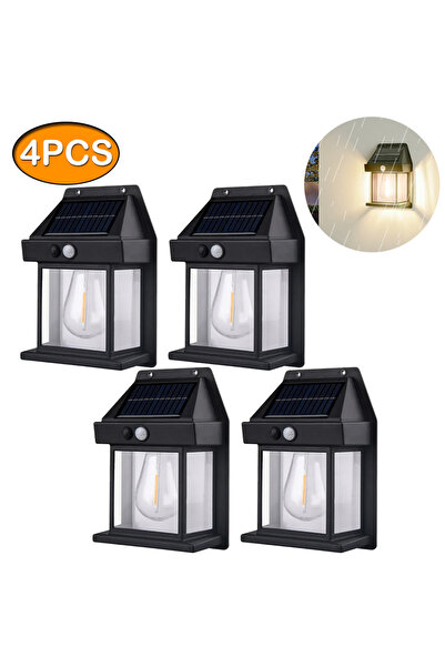 XIWANGFIRE مصباح حائطي ذكي يعمل بالطاقة الشمسية مزود بمستشعر حركة، مكون من 4 قطع، مقاوم للماء، مزود بثلاثة أوضاع إضاءة