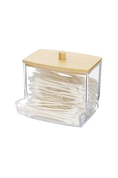 Choice1 transparent Cotton Swab Box - Transparent Bamboo Cover Dustproof Cotton Swab Toothpick Storage Box M