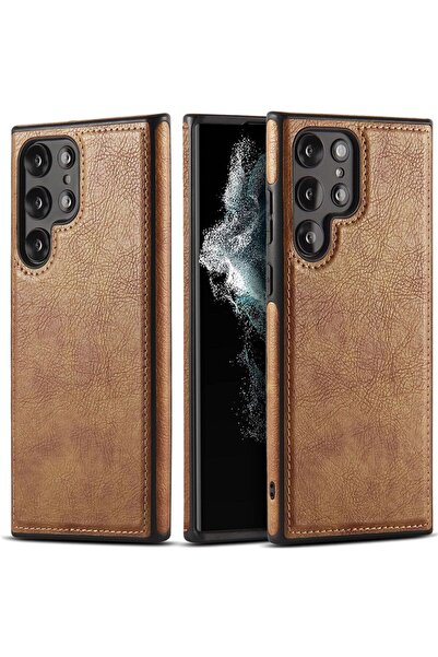 Choice جراب هاتف فاخر من الجلد الصناعي باللون البني لهاتف Samsung S22Ultra لهاتف Samsung S25 S22 S23 S24