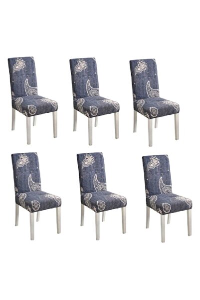 OEM Set 6 huse universale pentru scaune din poliester elastan, imprimeu elegant, MS STAR, bej-albastru