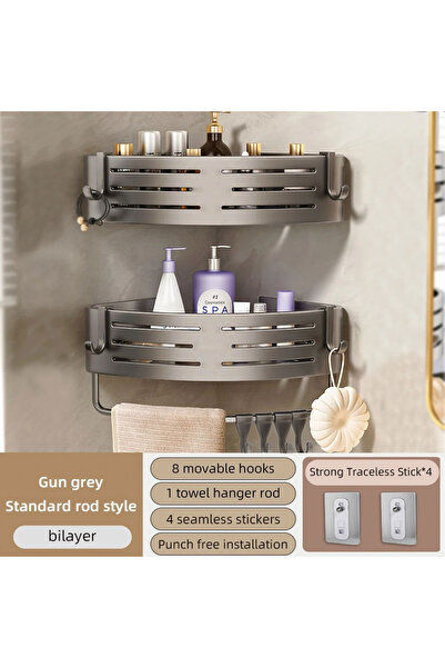 Choice رف زاوية دش رمادي اللون بدون حفر من الألومنيوم مع قضيب منشفة وشامبو، ق...