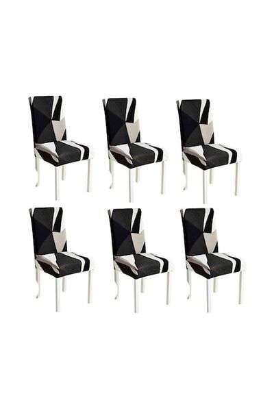 OEM Set 6 Universal Chair Covers Made of Polyester with Elegant Pattern, MS STAR, White Black