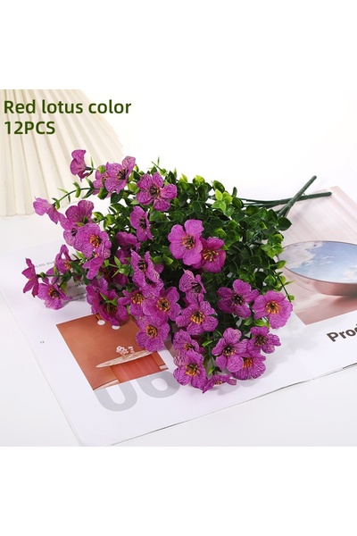 Choice ١٢ باقة من زهور الأقحوان الصناعية المقاومة للأشعة فوق البنفسجية بلون اللوتس الأحمر - ألوان متنوعة، خشب البقس الحريري الصناعي