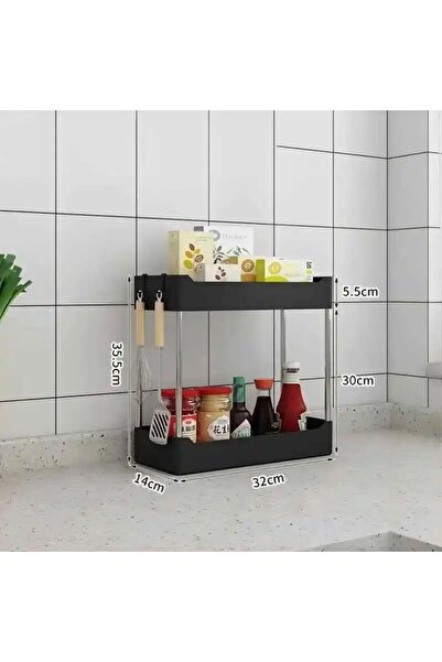 Choice منظم تخزين كبير أسود اللون من طبقتين تحت الحوض، رف متعدد الأغراض للحما...