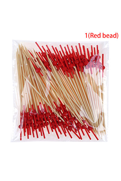 Choice 1Red bead 100pcs/set 12cm Disposable Heart Bamboo Pick Buffet Cake Fru...
