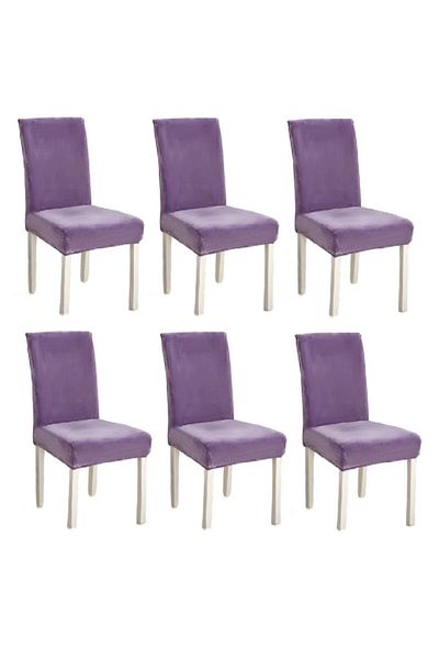 OEM Set 6 Universal Elastic Velvet Chair Covers, MS STAR, Purple