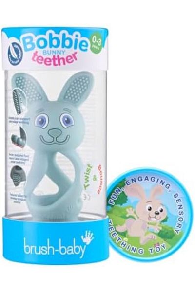 Brush-Baby - لعبة عضاضة بوبي باني، لون رمادي كابتشينو - لعبة تسنين ممتعة وجذابة وحسية للأطفال