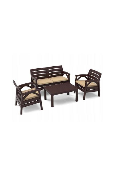 Mercaton Set mobilier de grădină sau terasă, 4 persoane, maro, 1 masă, 2 scaune, 1 canapea pentru 2 persoane